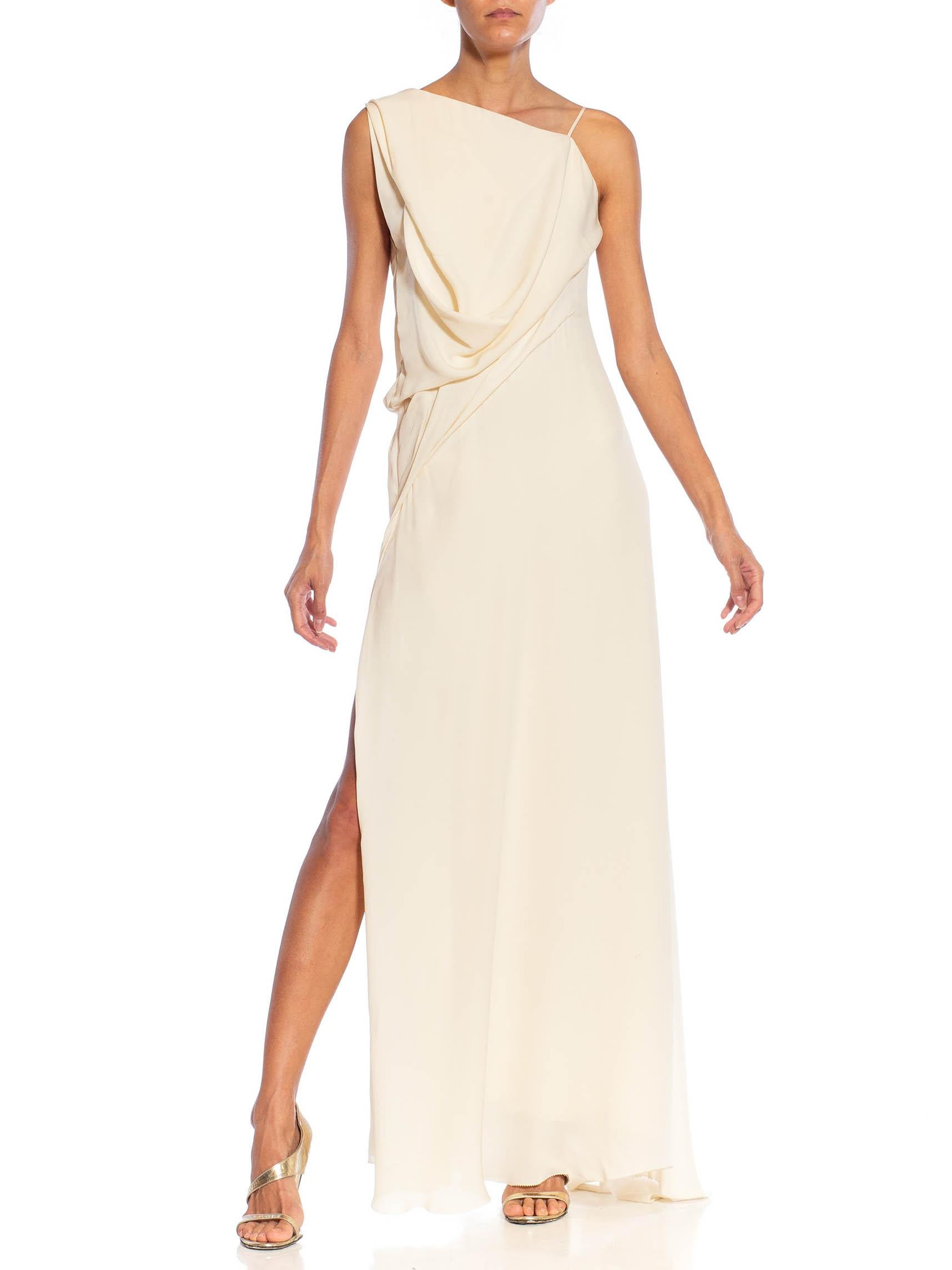 1990S Cream Silk Asymmetrically Draped Gown For Sale 3