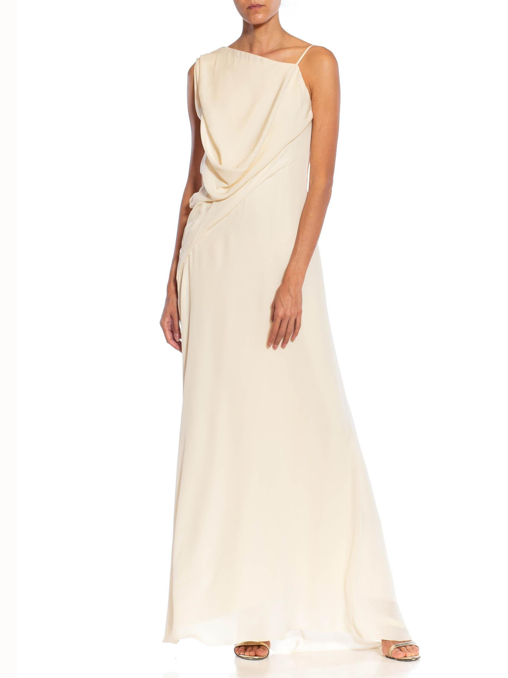 1990S Cream Silk Asymmetrically Draped Gown For Sale 5