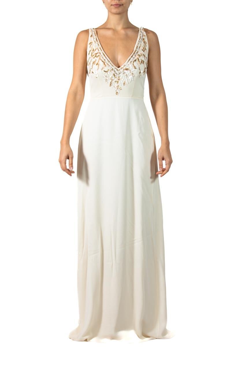 1990S Cream Silk Beaded Gown In Excellent Condition For Sale In New York, NY