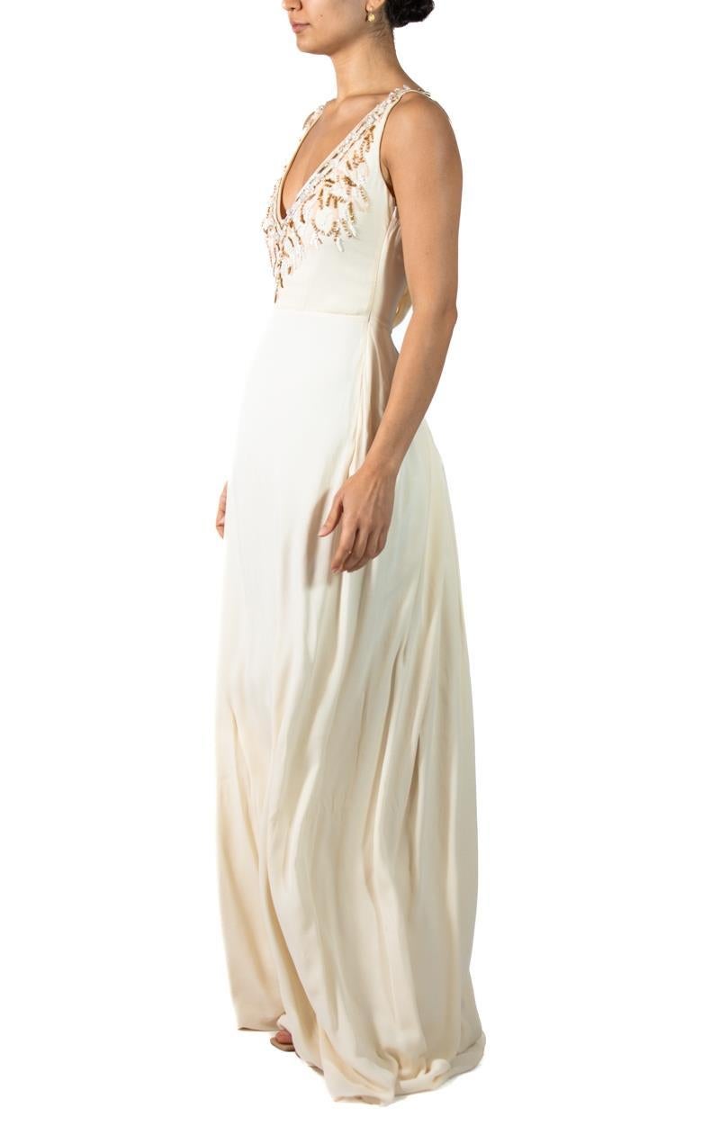 Women's 1990S Cream Silk Beaded Gown For Sale