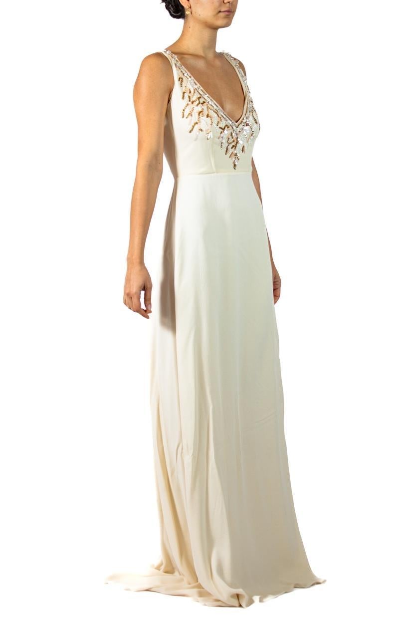 1990S Cream Silk Beaded Gown For Sale 1
