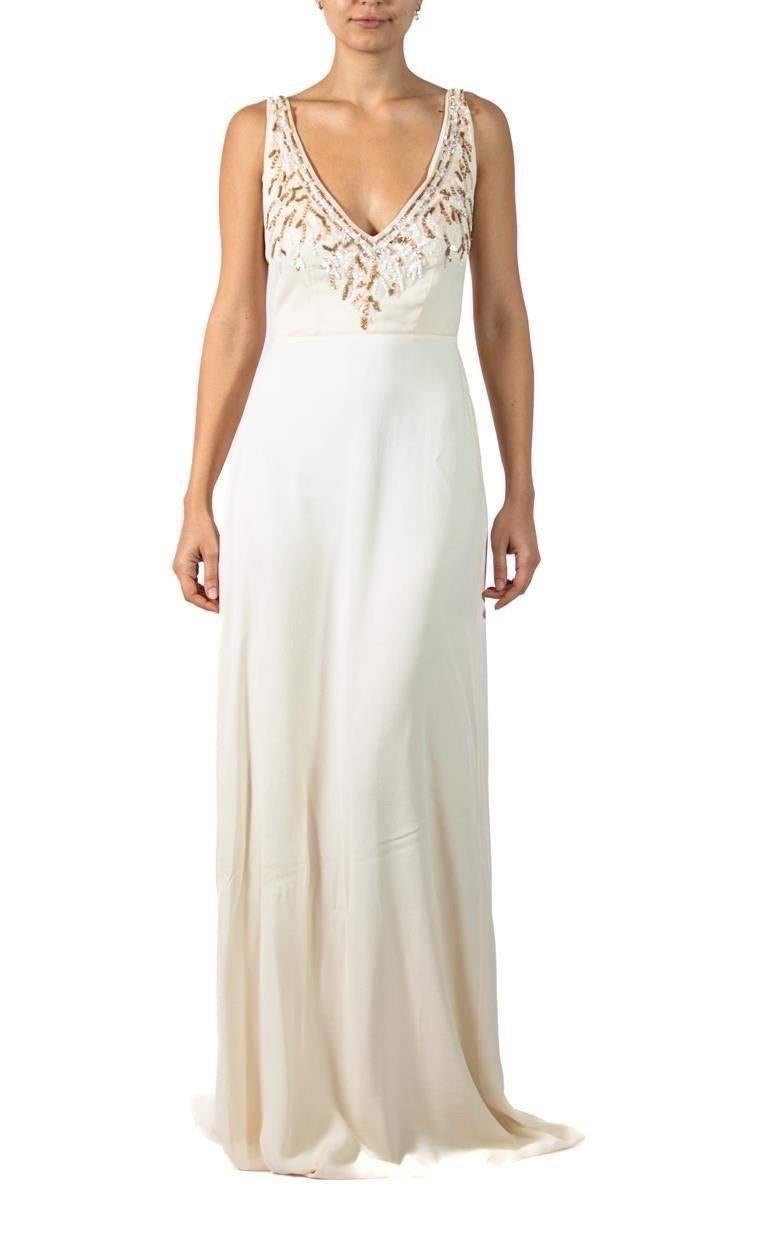 1990S Cream Silk Beaded Gown For Sale 2
