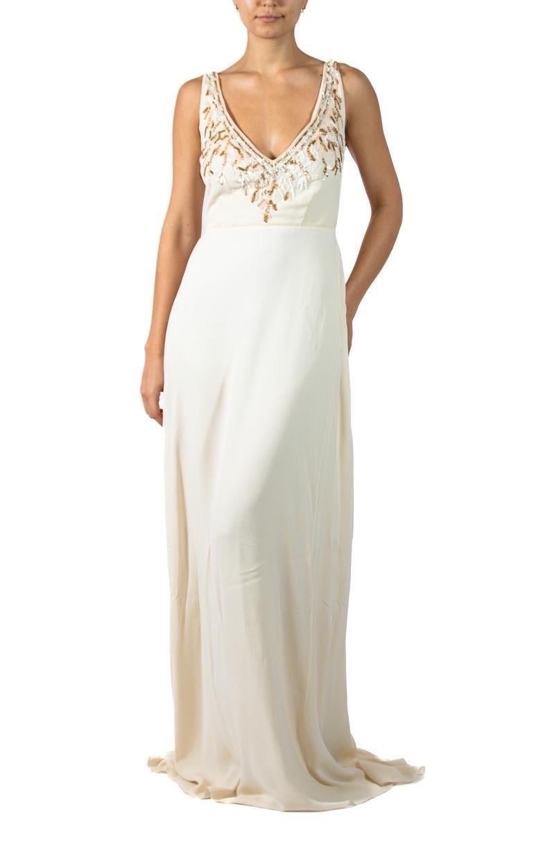 1990S Cream Silk Beaded Gown For Sale 3