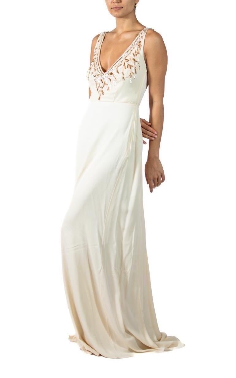 1990S Cream Silk Beaded Gown For Sale 5