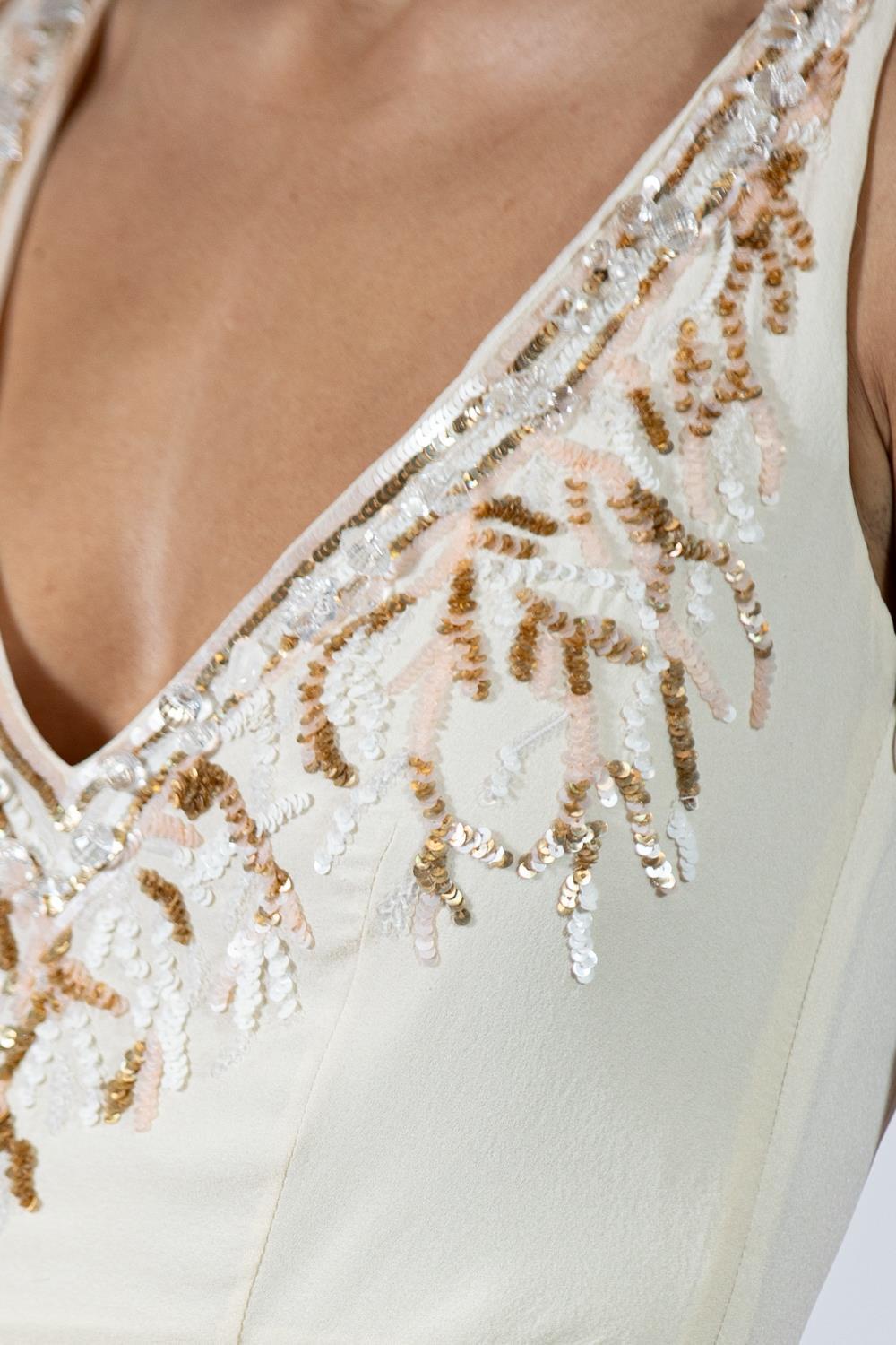 1990S Cream Silk Beaded Gown For Sale 6