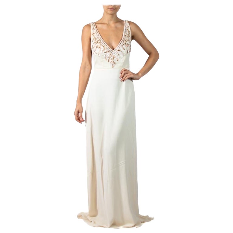 1990s Cream Silk Beaded Gown