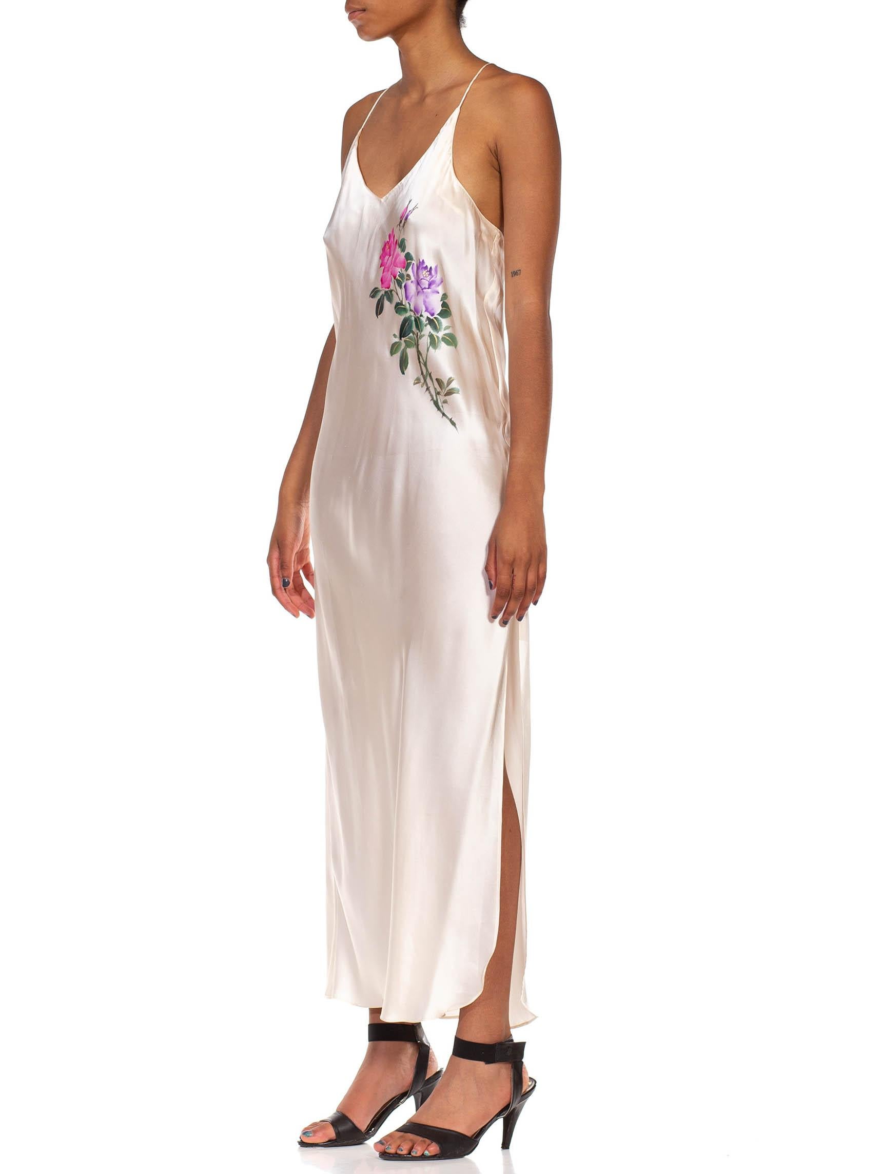 1990S Cream Silk Hand Painted  Slip Dress In Excellent Condition In New York, NY