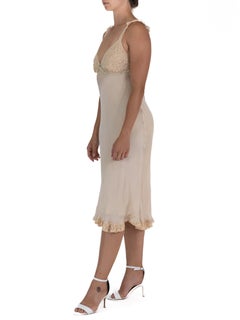 1990S Cream  Silk Slip Dress Made With Vintage Lace