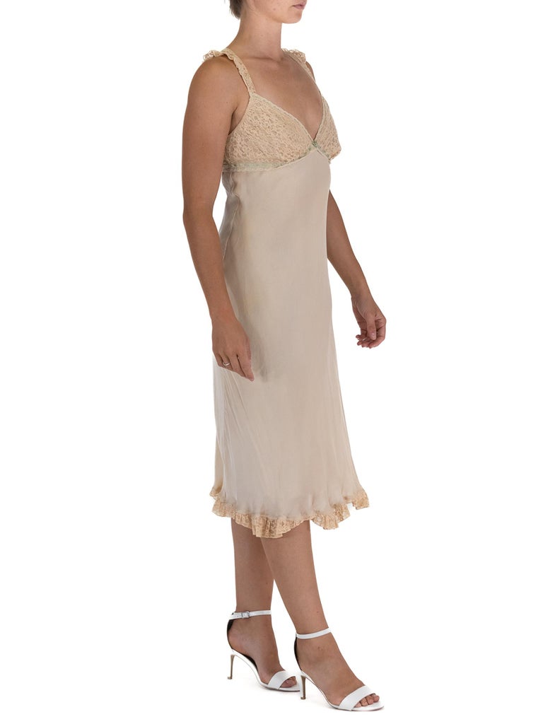 1990S Cream Silk Slip Dress Made With Vintage Lace For Sale at 1stDibs