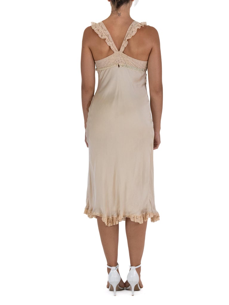 1990S Cream Silk Slip Dress Made With Vintage Lace For Sale at 1stDibs