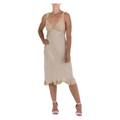 1990S Cream  Silk Slip Dress Made With Vintage Lace