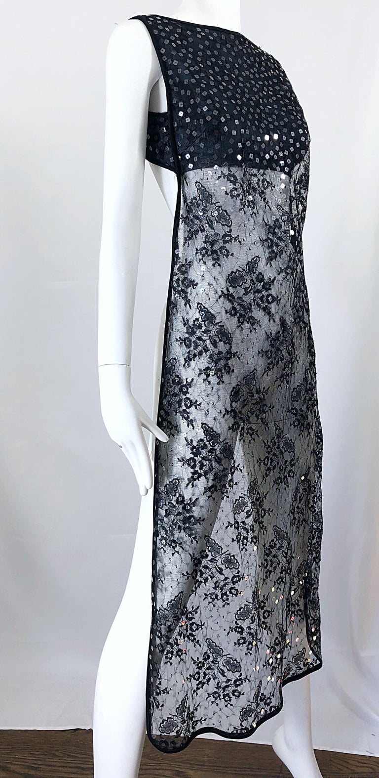 1990s Crop Top with Sequin Black Lace Long Sheer Overlay ...