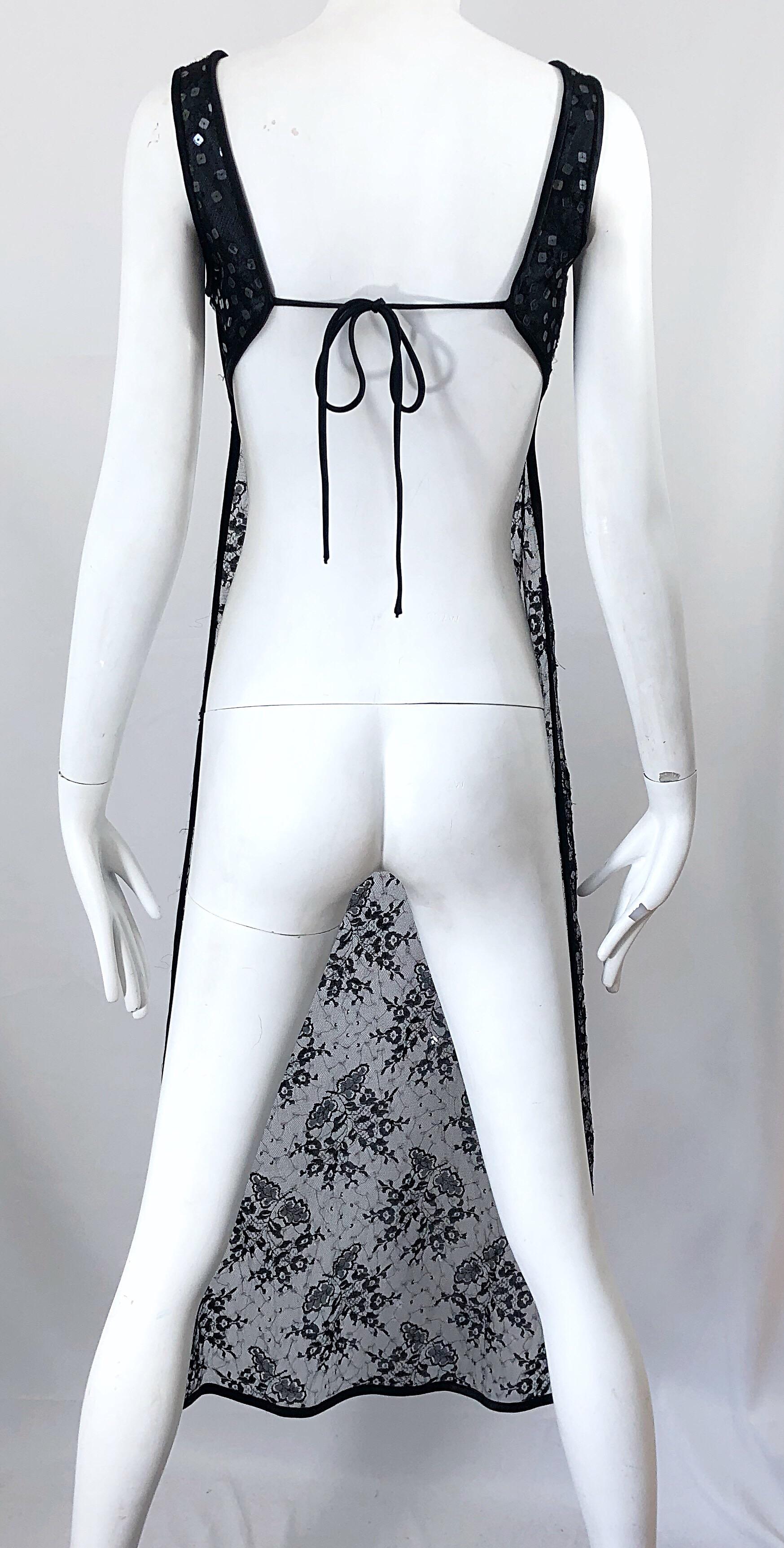 1990s Crop Top with Sequin Black Lace Long Sheer Overlay Vintage 90s Vest Dress 5