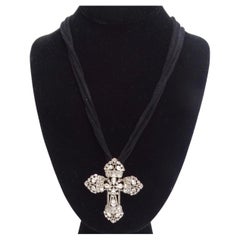Retro 1990s Cross Pendent Adjustable Chord Necklace