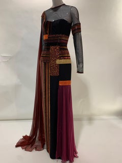 1990s Cubist-Inspired Couture Gown w/ Blocks of Rich Colors in Bugle Beading