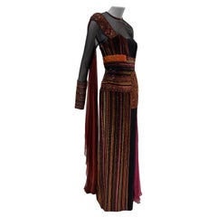 1990s Cubist-Inspired Couture Gown w/ Blocks of Rich Colors in Bugle Beading