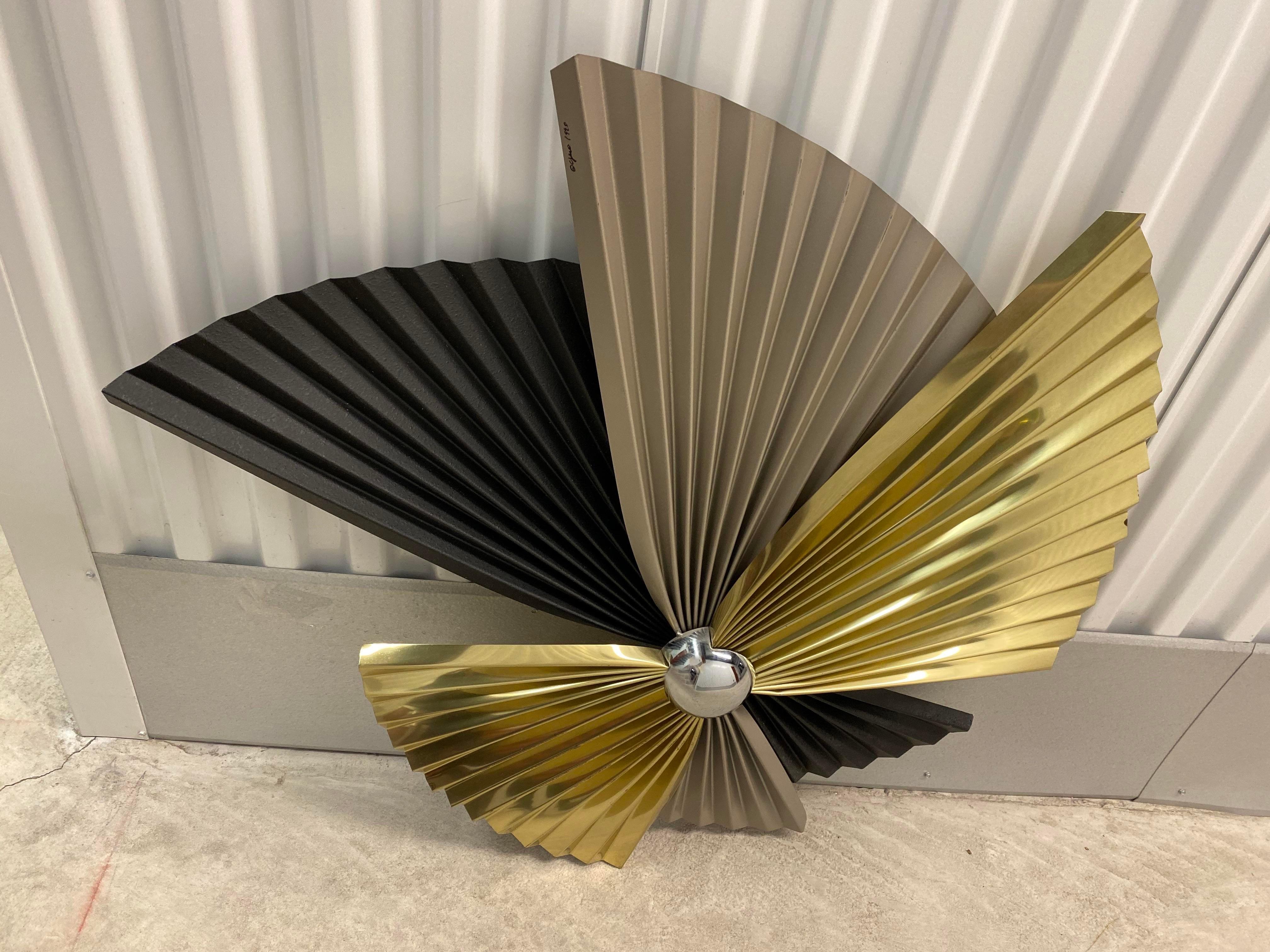 Metal 1990s Curtis Jere Pleated Fan Wall Sculpture For Sale