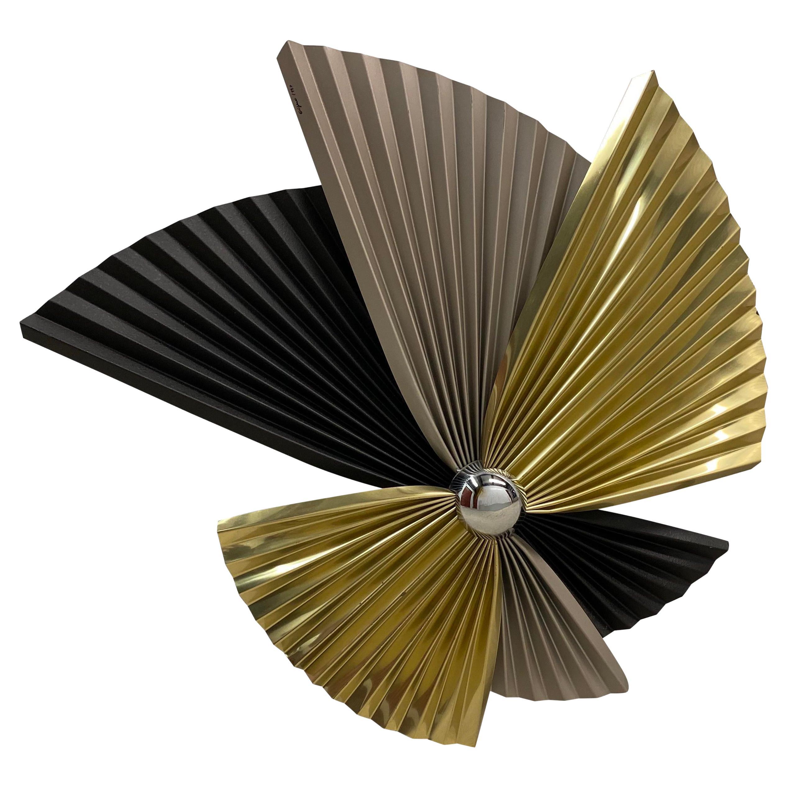 1990s Curtis Jere Pleated Fan Wall Sculpture For Sale