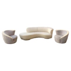 1990s Curved Sofa and Swivel Chairs Attributed to Vladimir Kagan, 3 Pieces