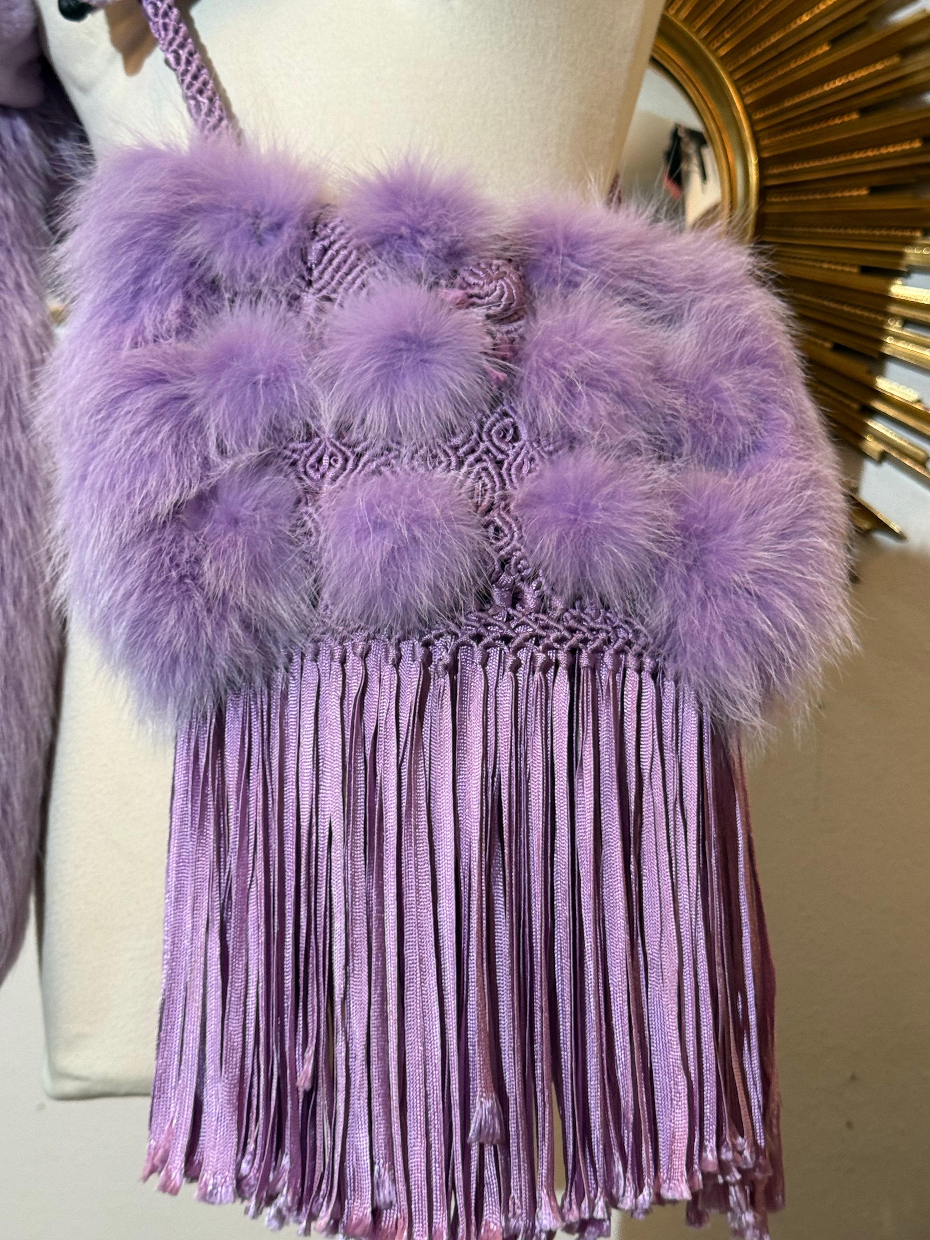 1990 CUSTOM MADE Étole en fourrure de renard lavande teintée et sac à main assorti en vente 7