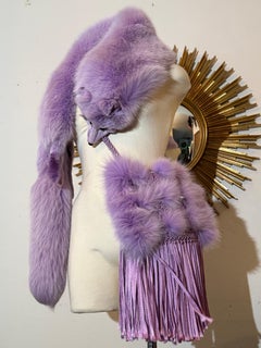 1990s Custom Made Valentino Dyed Lavender Fox Fur Stole & Matching Handbag