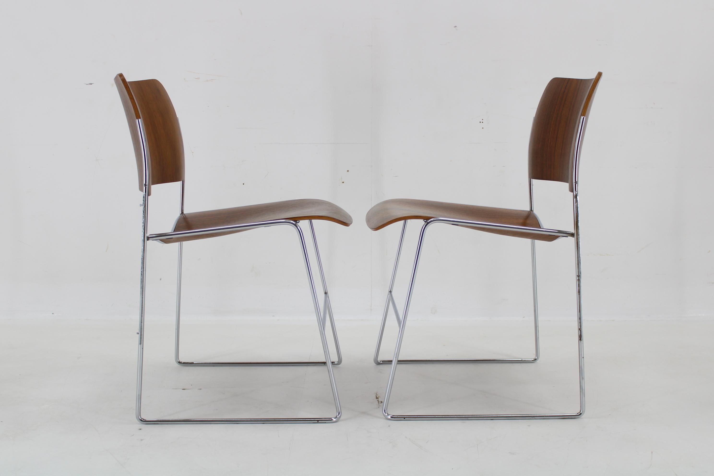 1990s D. Rowland Set Of Five Restored Stackable Dining Chairs for GF 4