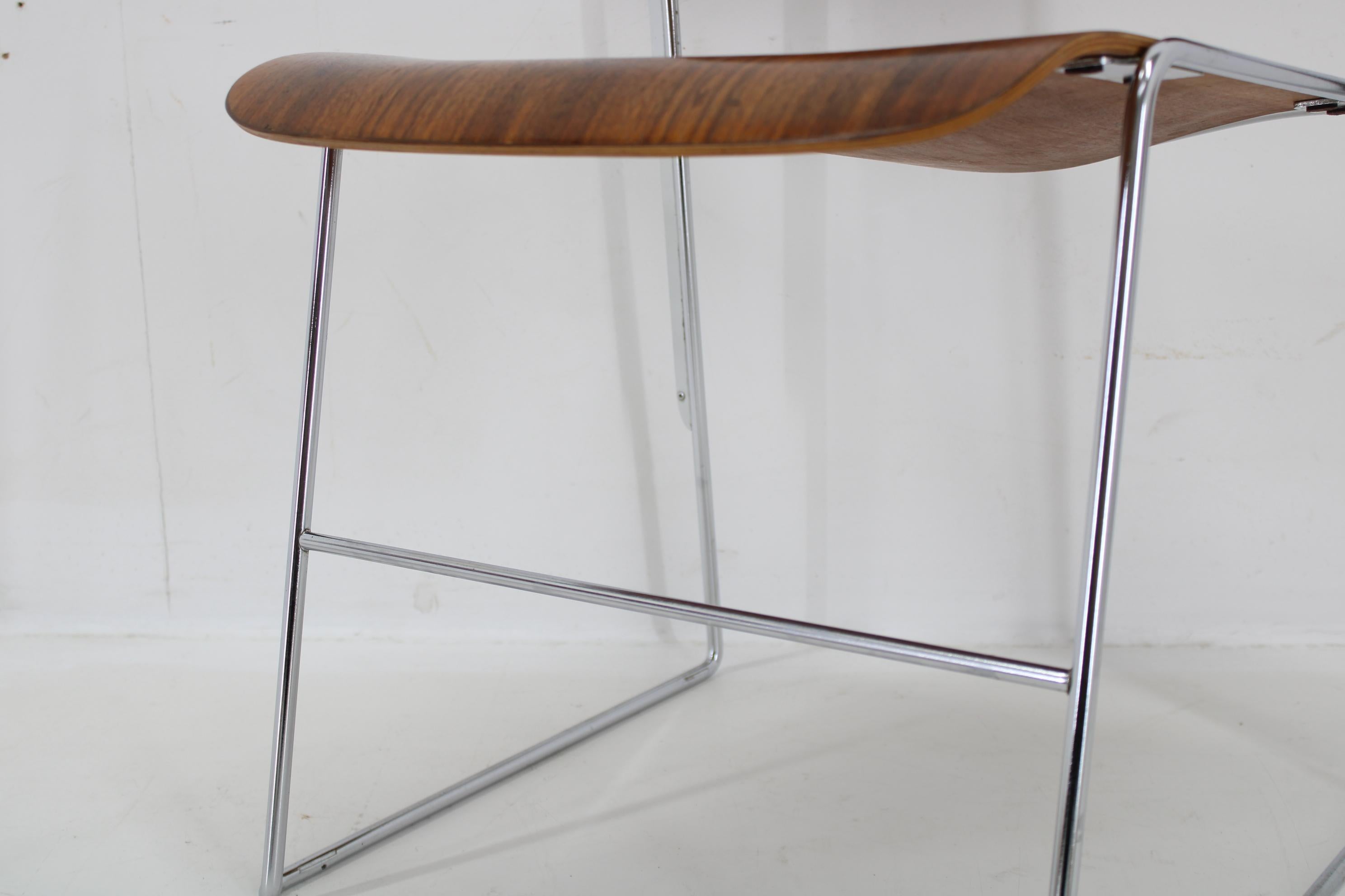 1990s D. Rowland Set Of Five Restored Stackable Dining Chairs for GF 8