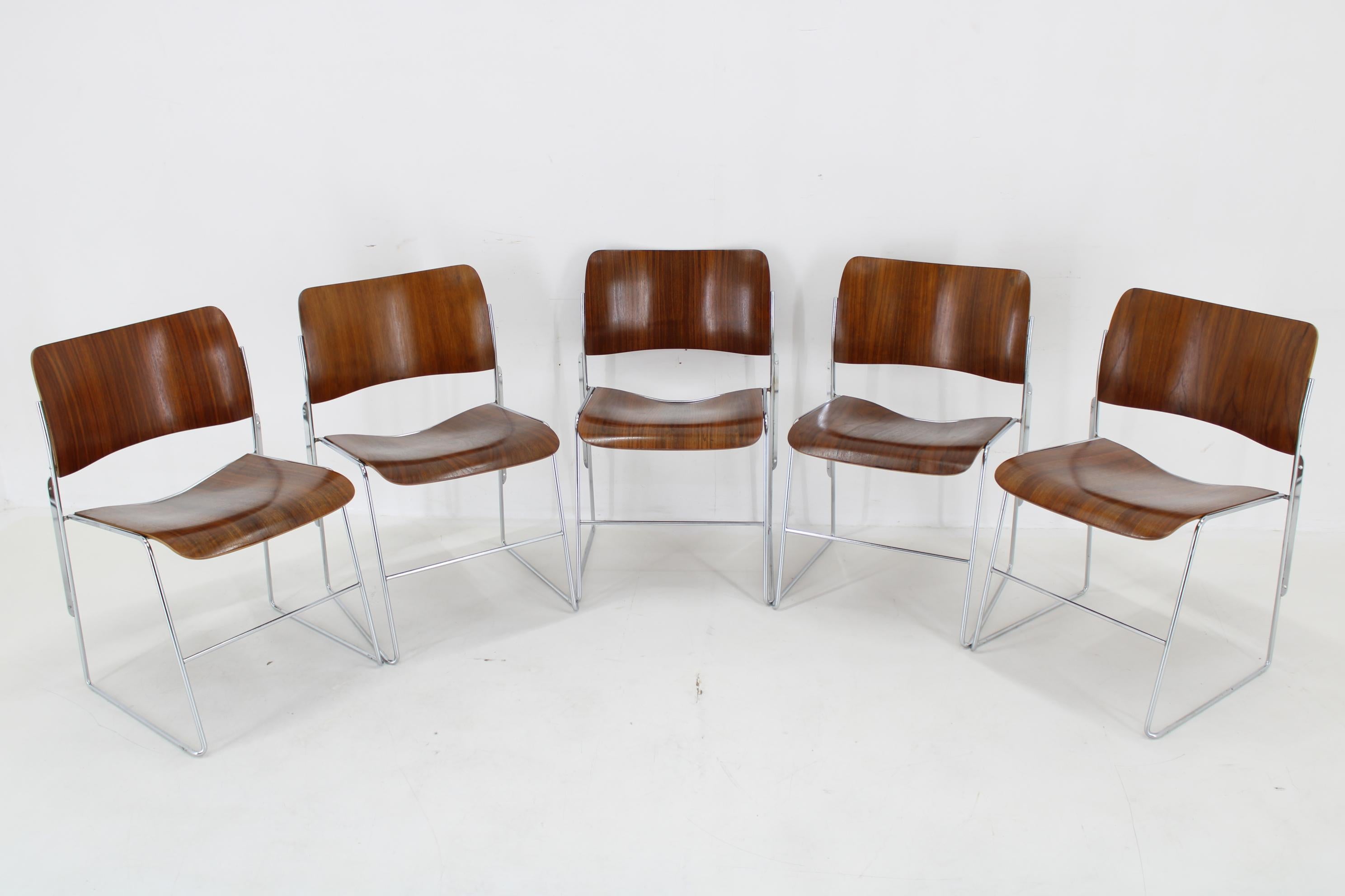 European 1990s D. Rowland Set Of Five Restored Stackable Dining Chairs for GF