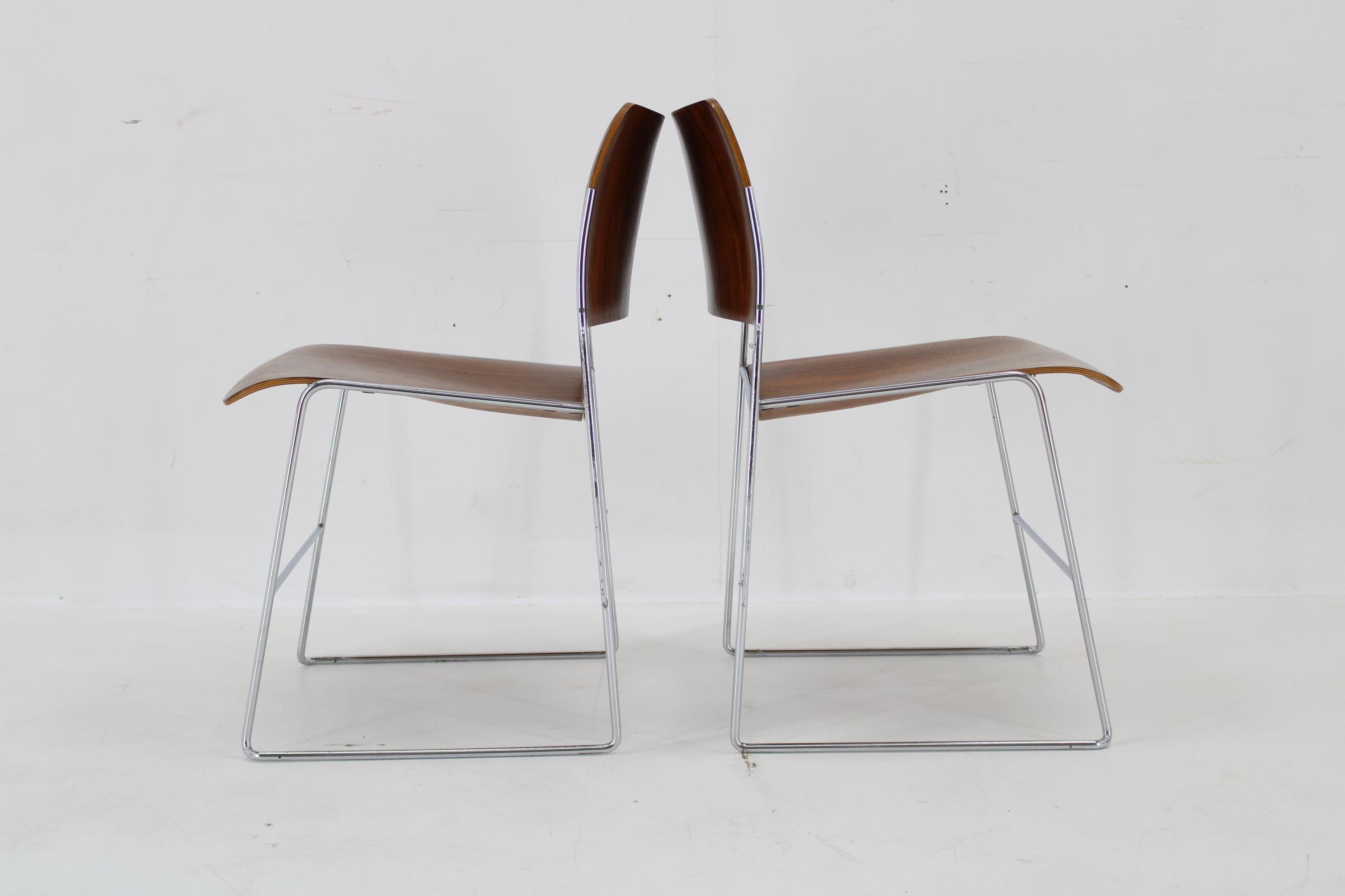 Wood 1990s D. Rowland Set Of Five Restored Stackable Dining Chairs for GF