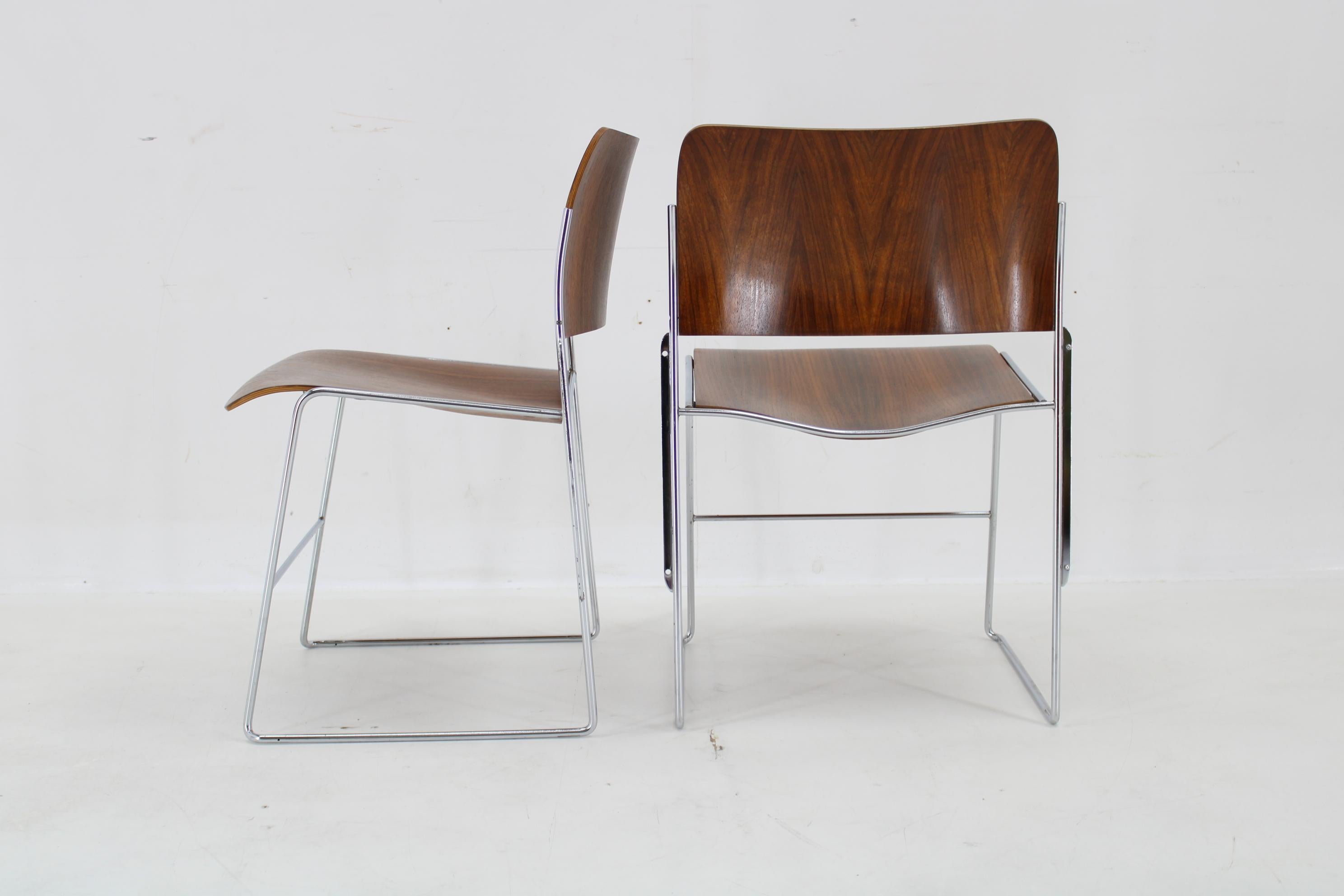 1990s D. Rowland Set Of Five Restored Stackable Dining Chairs for GF 1