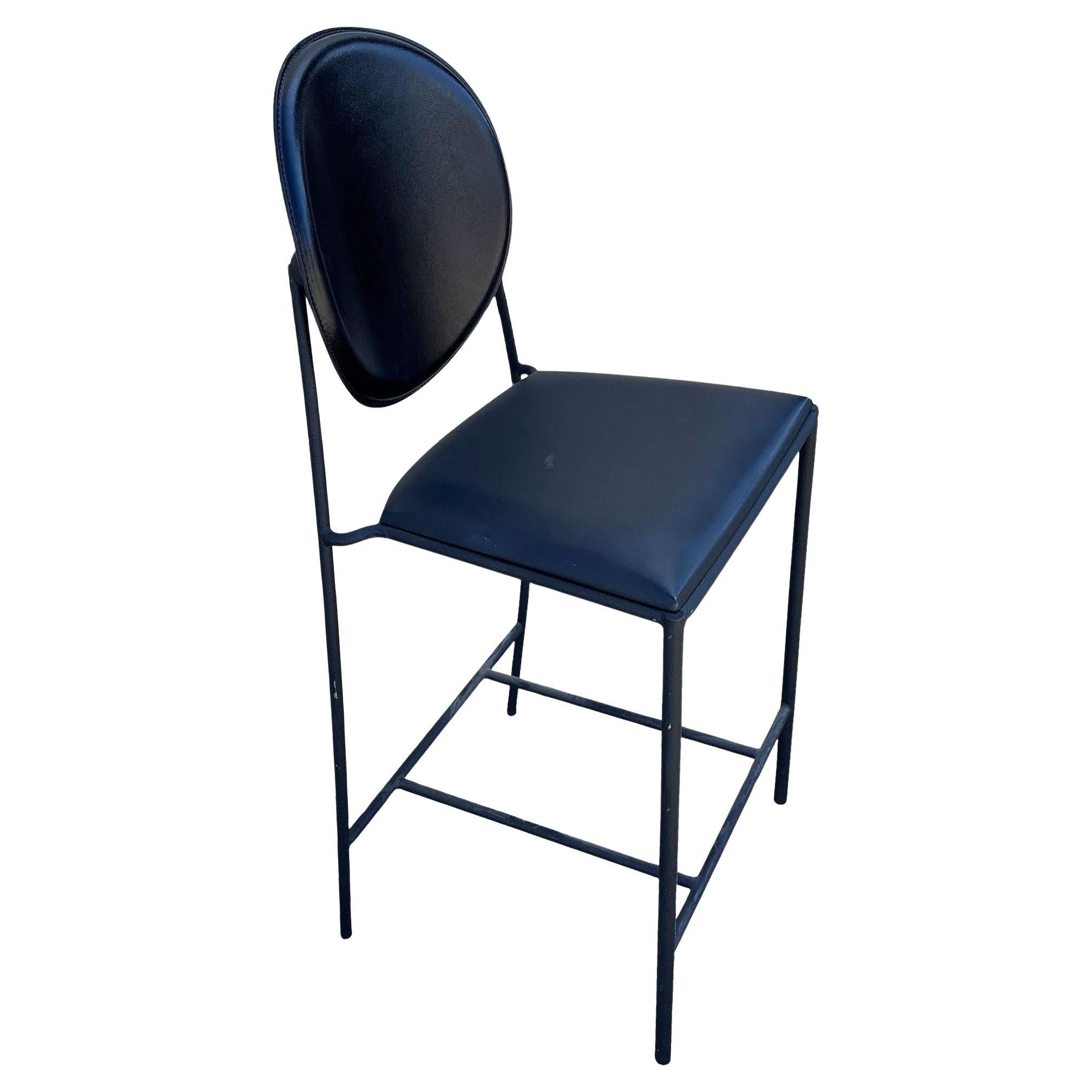 1990s Dakota Jackson Memphis style "Vik-Ter" Black Leather Counter Stool For Sale