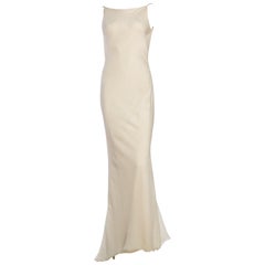 1990S DANES Ivory Silk Chiffon Bias Cut Backless 1930S Style Gown