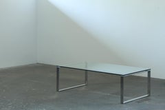 1990s Danish Coffee Table Modern Minimalist Glass, Polished Chrome Rectangular