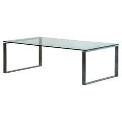 1990s Danish Coffee Table Modern Minimalist Glass, Polished Chrome Rectangular