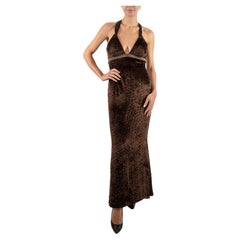 1990S Dark Chocolate Brown Silk & Rayon Burnout Velvet Gown
