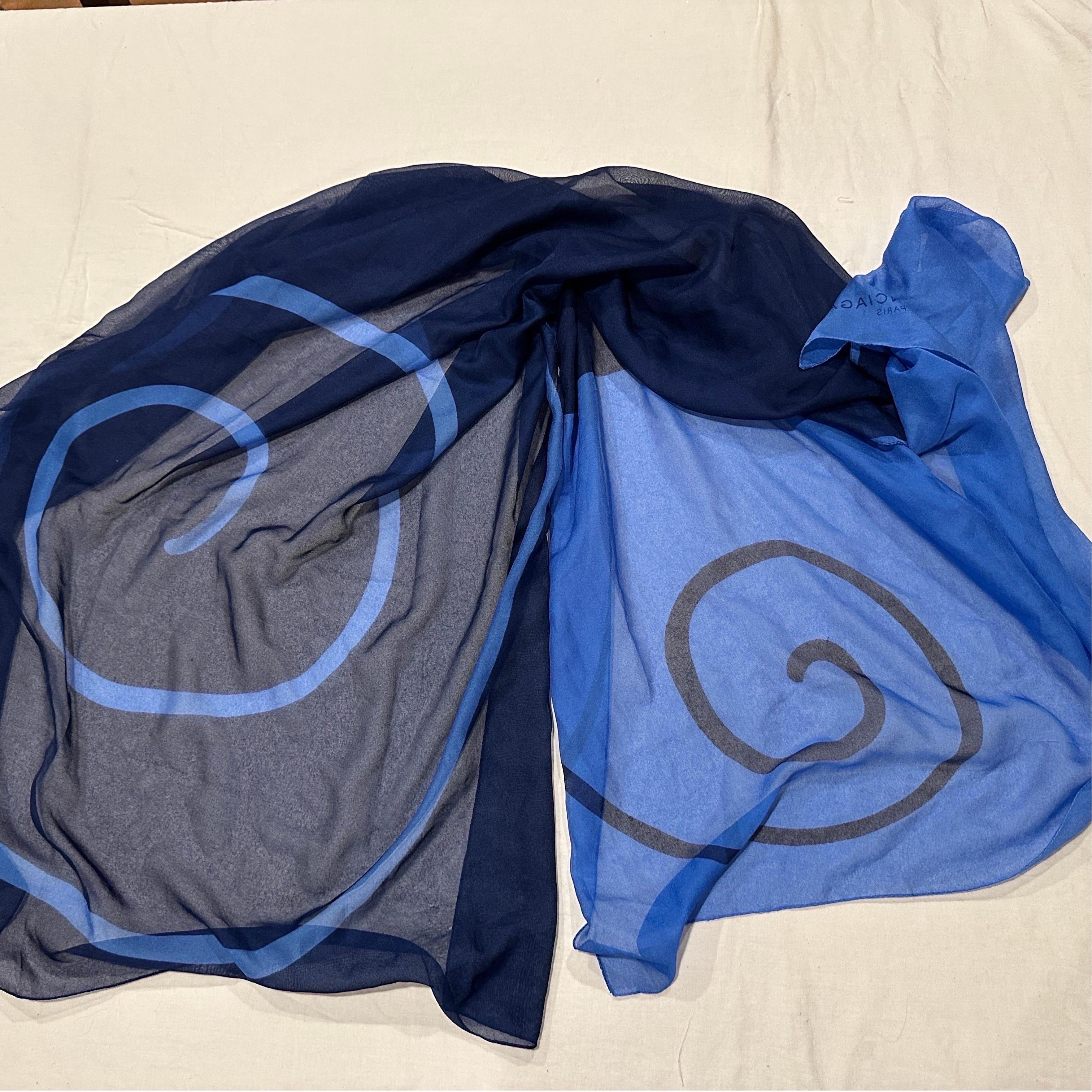 Sciarpa lunga anni '90 blu scuro e blu reale di Balenciaga Paris in vendita 4