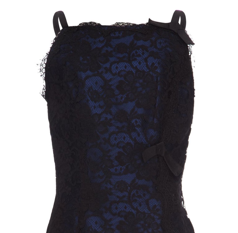 1990s David Fielden Couture Black Lace Dress with Blue Underlay at 1stDibs