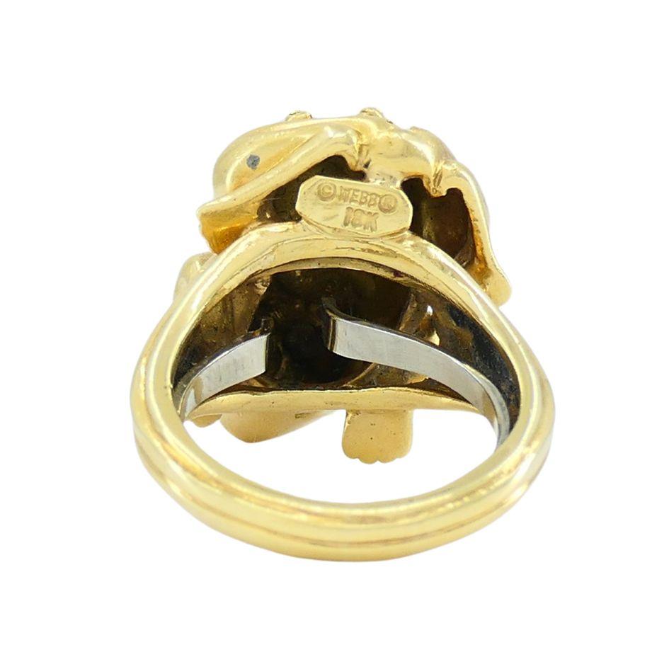 1990s David Webb 18k Gold White Enamel Ruby Frog Ring 7.5 For Sale 5