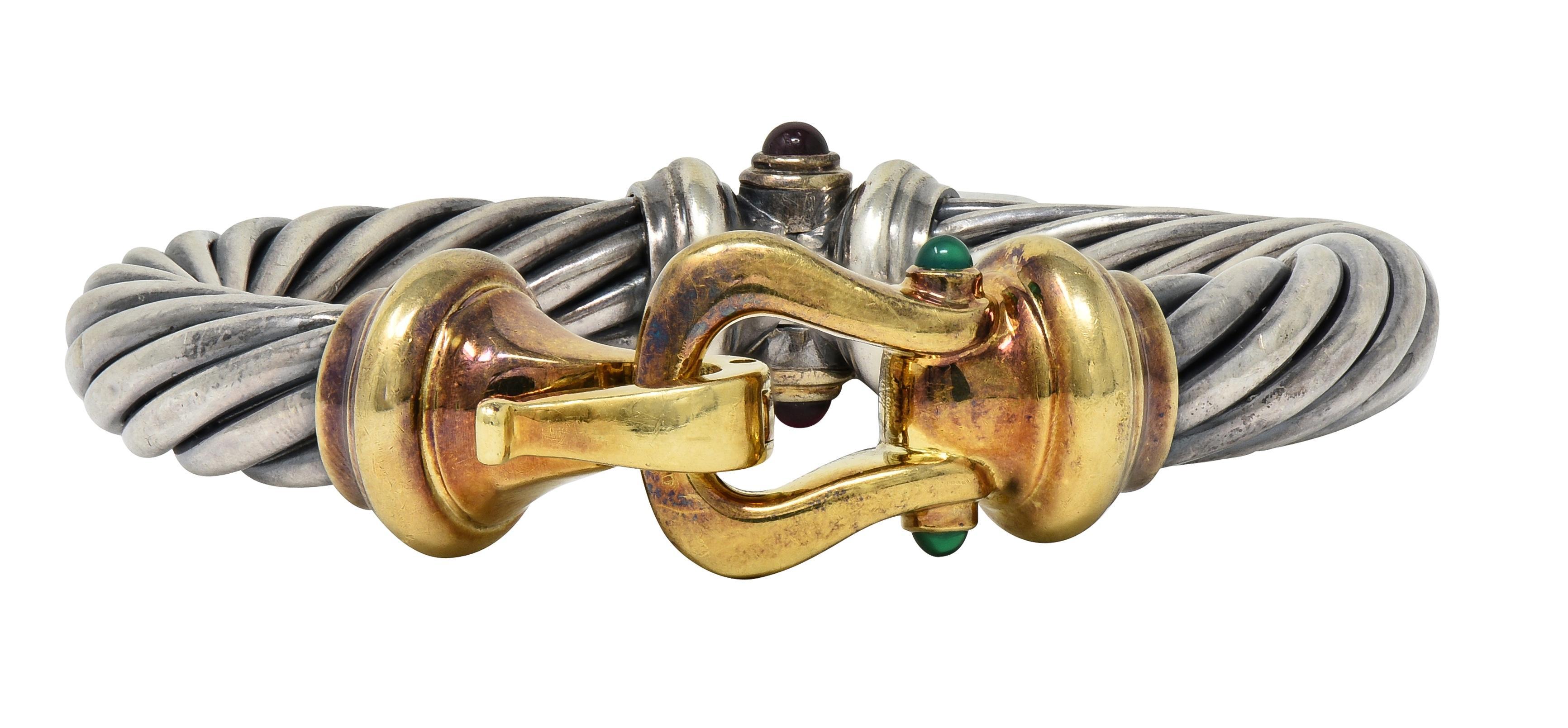 Cabochon David Yurman 1990, bracciale classico vintage con cavo in oro 14 carati e argento in vendita