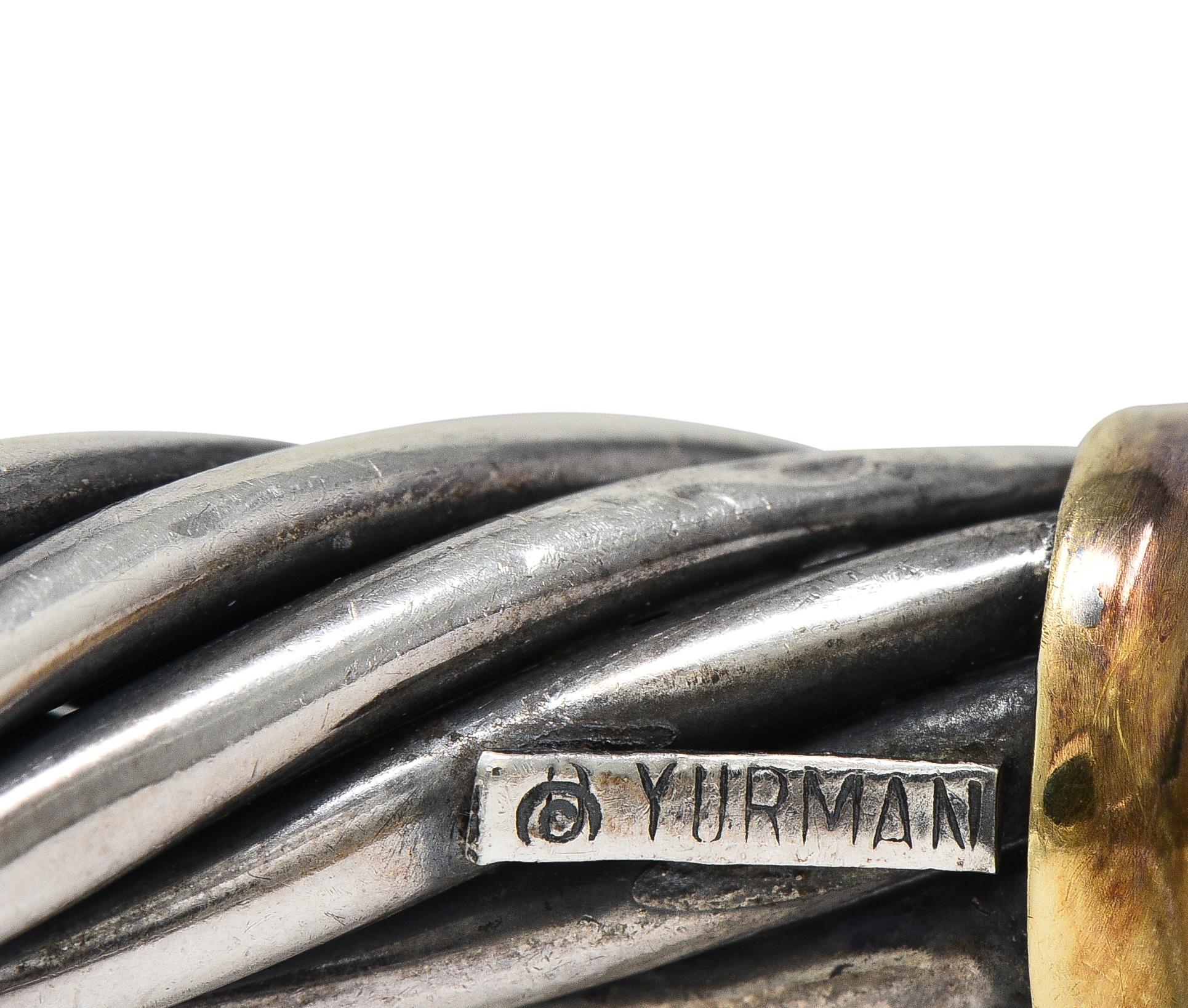 da uomo o donna David Yurman 1990, bracciale classico vintage con cavo in oro 14 carati e argento in vendita