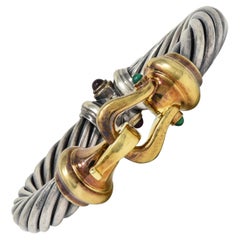 1990's David Yurman 14K Gold Silver Vintage Classic Cable Bangle Bracelet