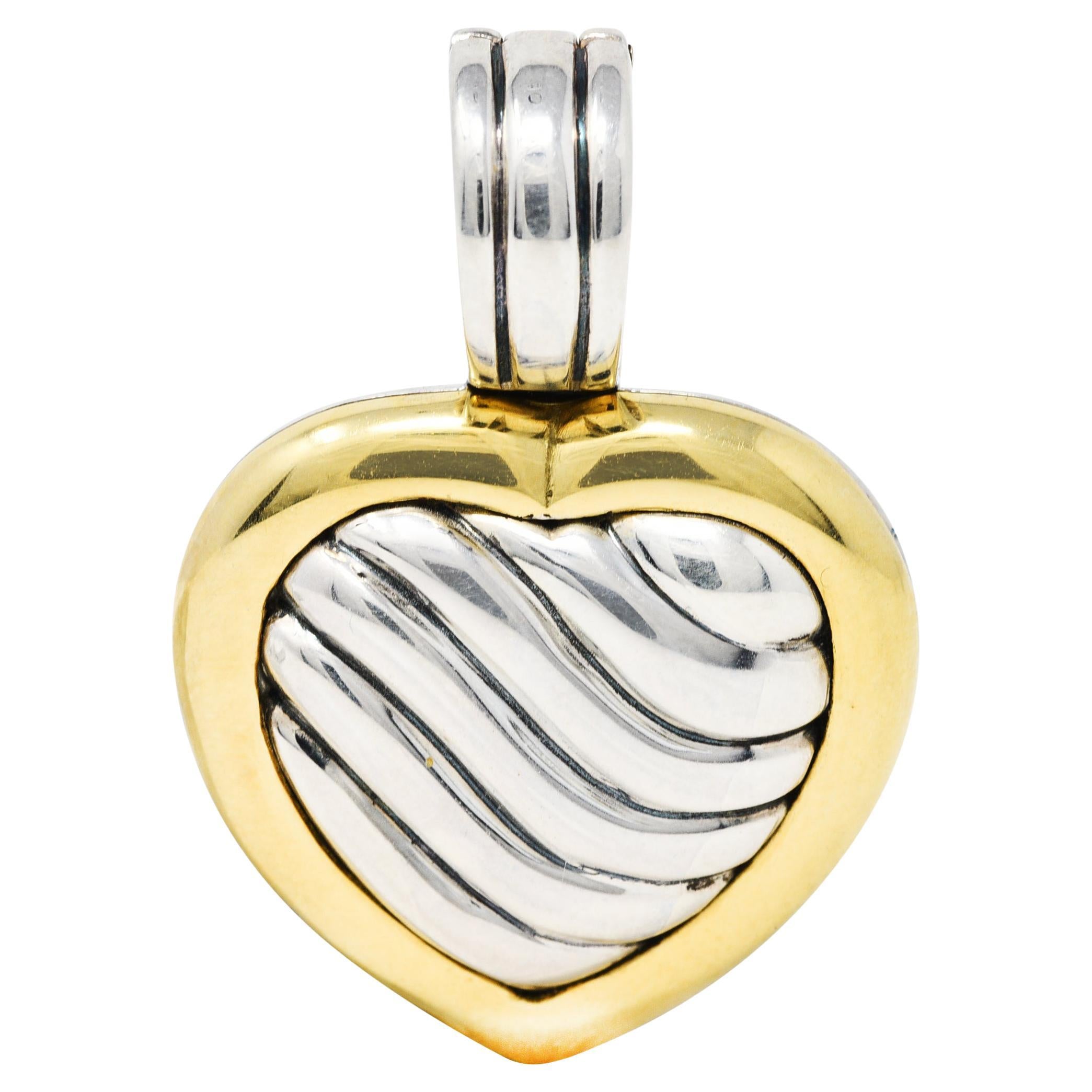 1990's David Yurman 18 Karat Gold Sterling Silver Classic Cable Heart Locket 