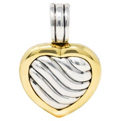 Retro 1990's David Yurman 18 Karat Gold Sterling Silver Classic Cable Heart Locket 
