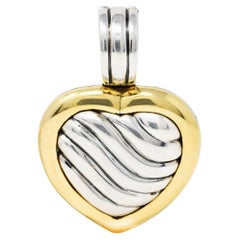 1990's David Yurman 18 Karat Gold Sterling Silver Classic Cable Heart Locket