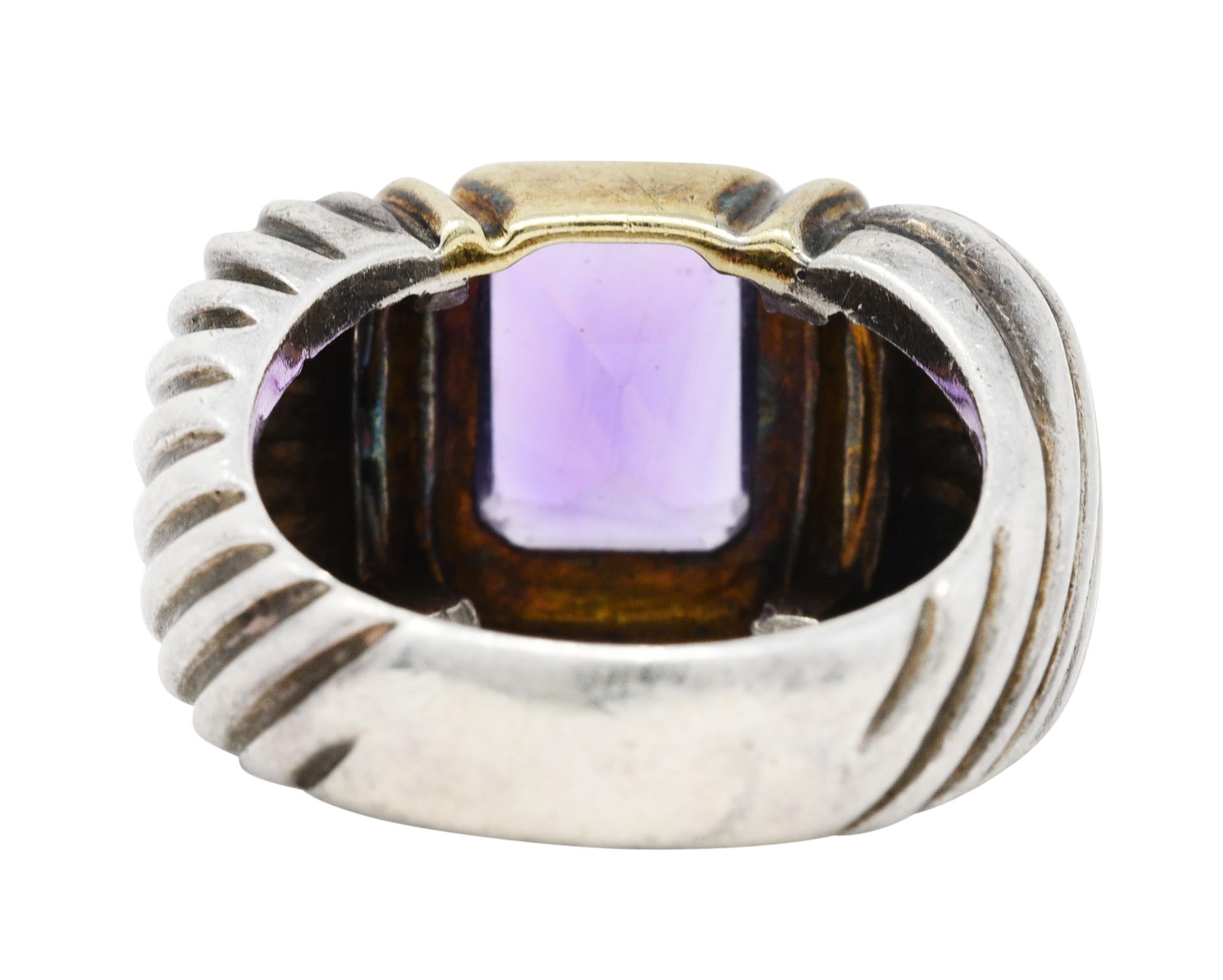 1990's David Yurman Amethyst 14 Karat Gold Sterling Silver Classic Cable Ring In Excellent Condition In Philadelphia, PA