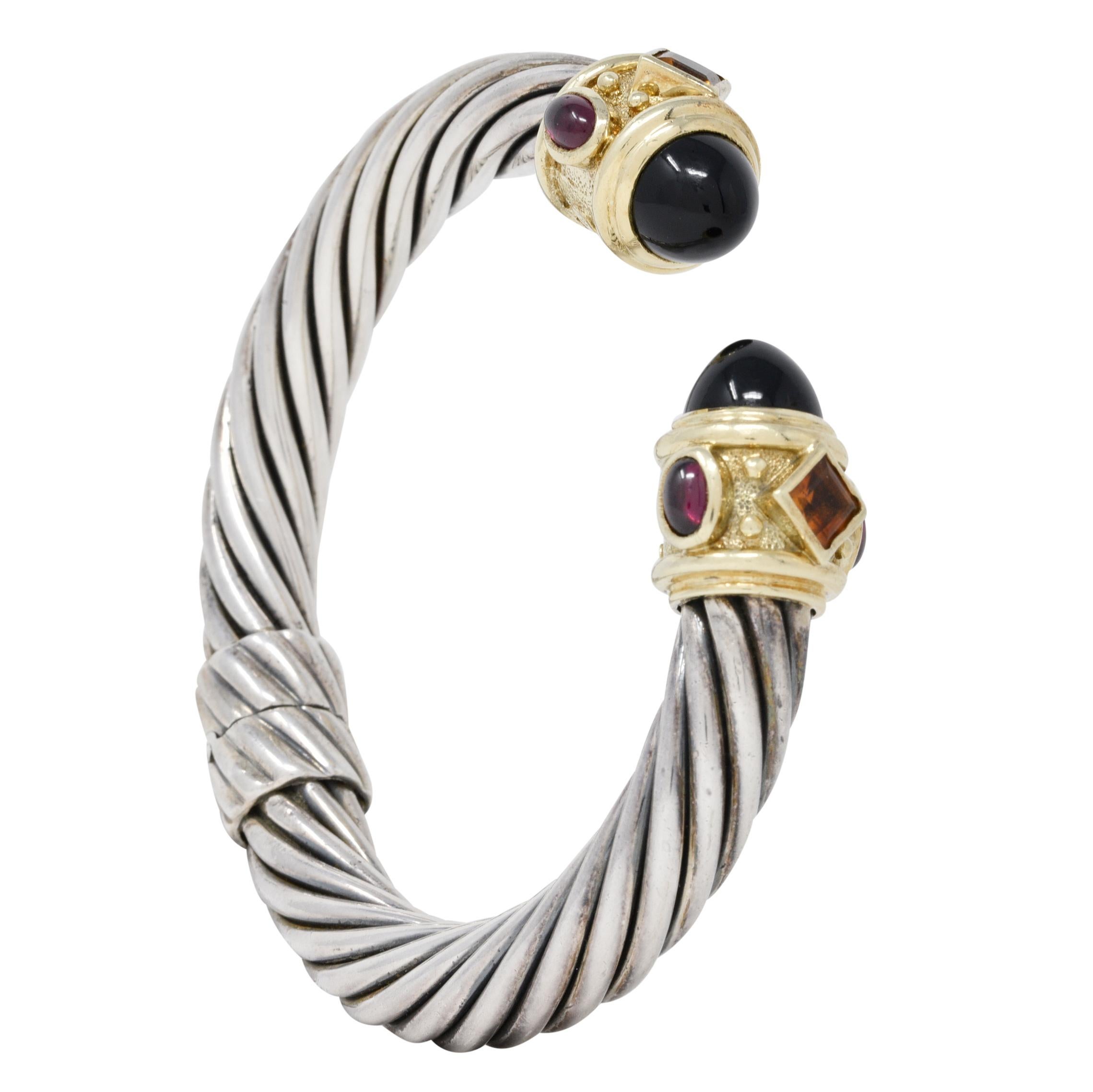 1990's David Yurman Amethyst Tourmaline Citrine 14 Karat Sterling Bracelet 5