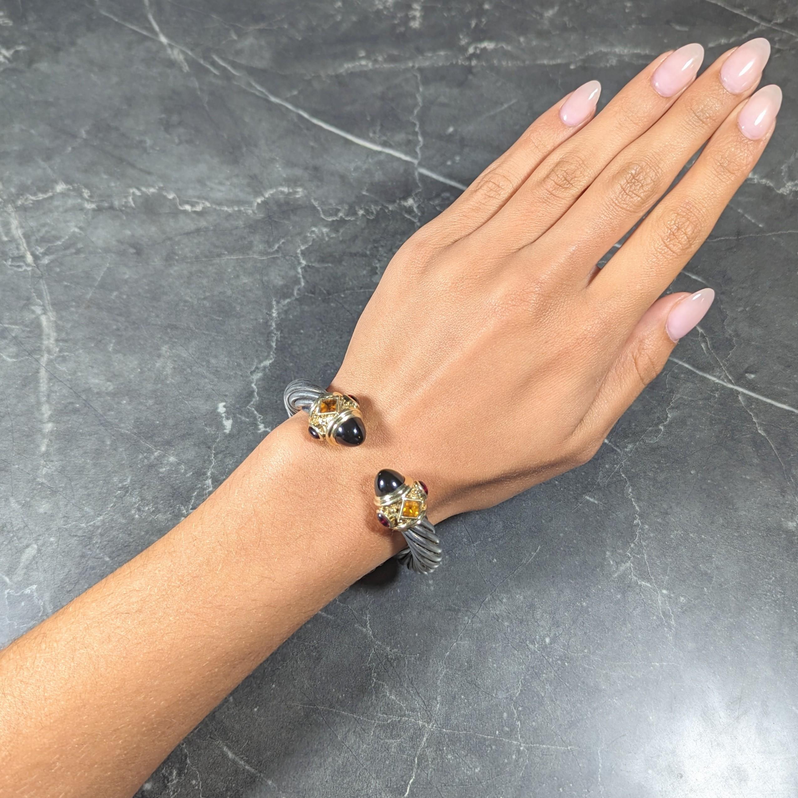 1990's David Yurman Amethyst Tourmaline Citrine 14 Karat Sterling Bracelet 6