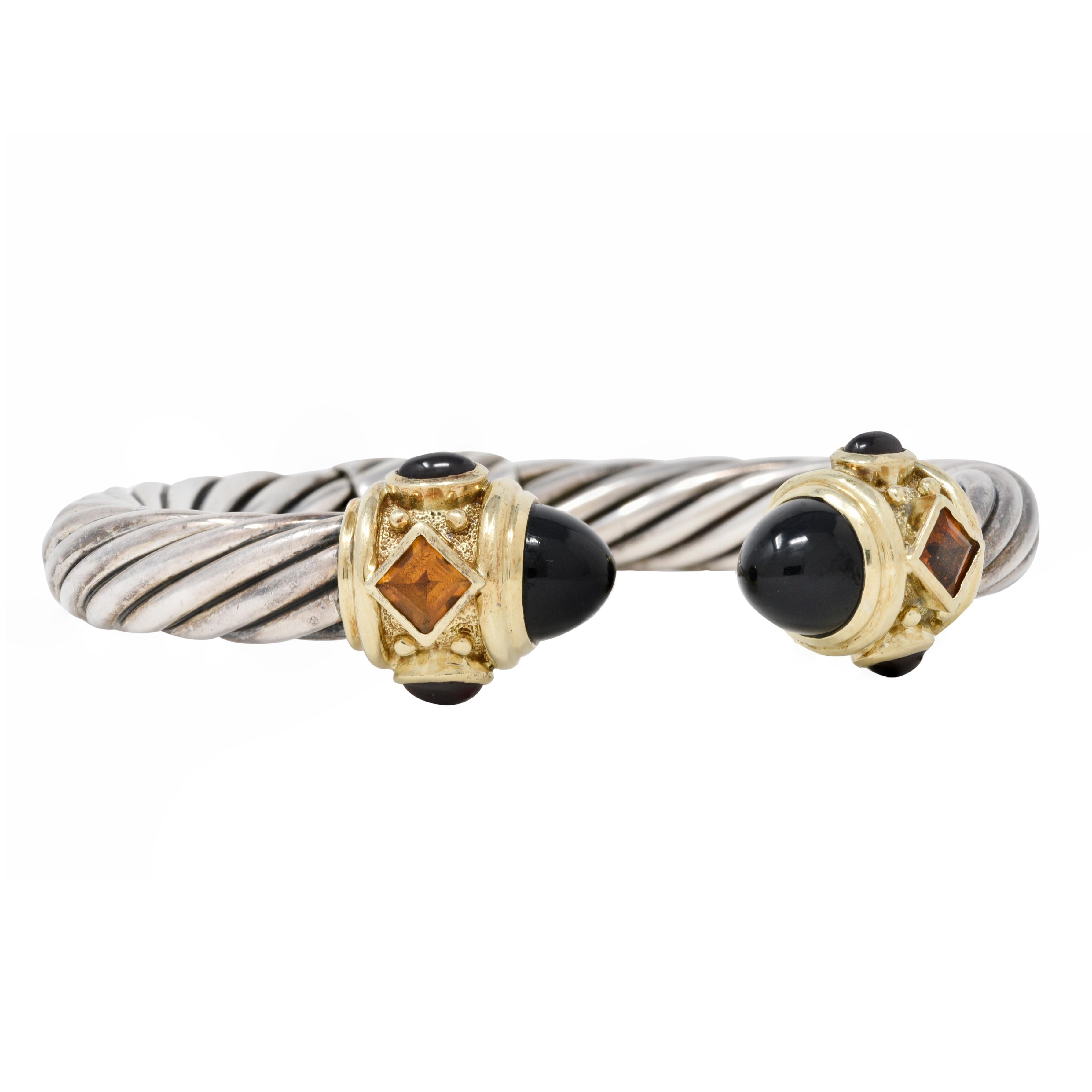 Bullet Cut 1990's David Yurman Amethyst Tourmaline Citrine 14 Karat Sterling Bracelet