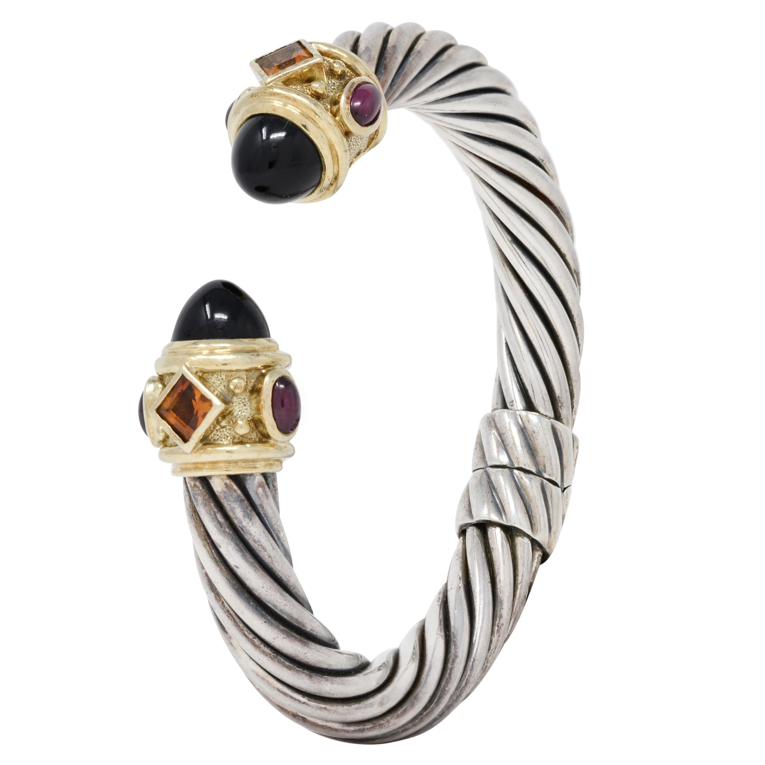 1990's David Yurman Amethyst Tourmaline Citrine 14 Karat Sterling Bracelet 3