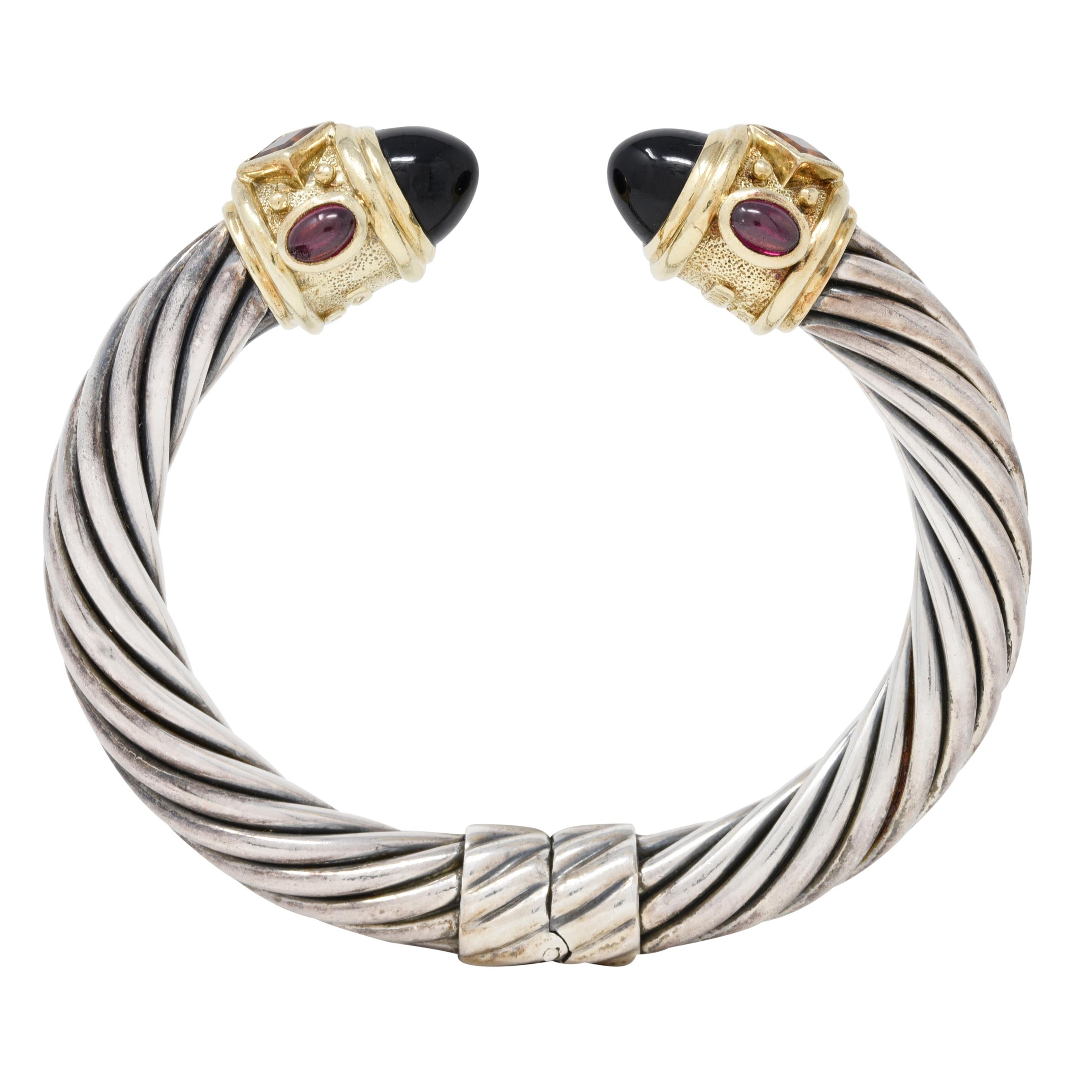 1990's David Yurman Amethyst Tourmaline Citrine 14 Karat Sterling Bracelet 4